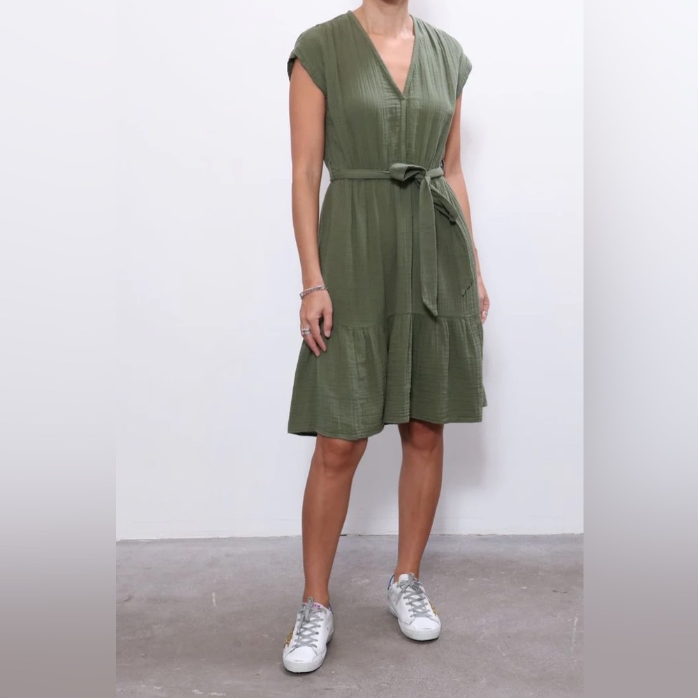 XiRENA Maren Cotton Chelsea Gauze Short Sleeve Mini Dress Green Small S